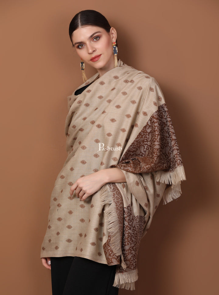 Pashtush India Gift Pack Pashtush His And Her Gift Set Of Checkered Stole And Embroidery Shawl With Premium Gift Box Packaging, Rich Coffee and Beige