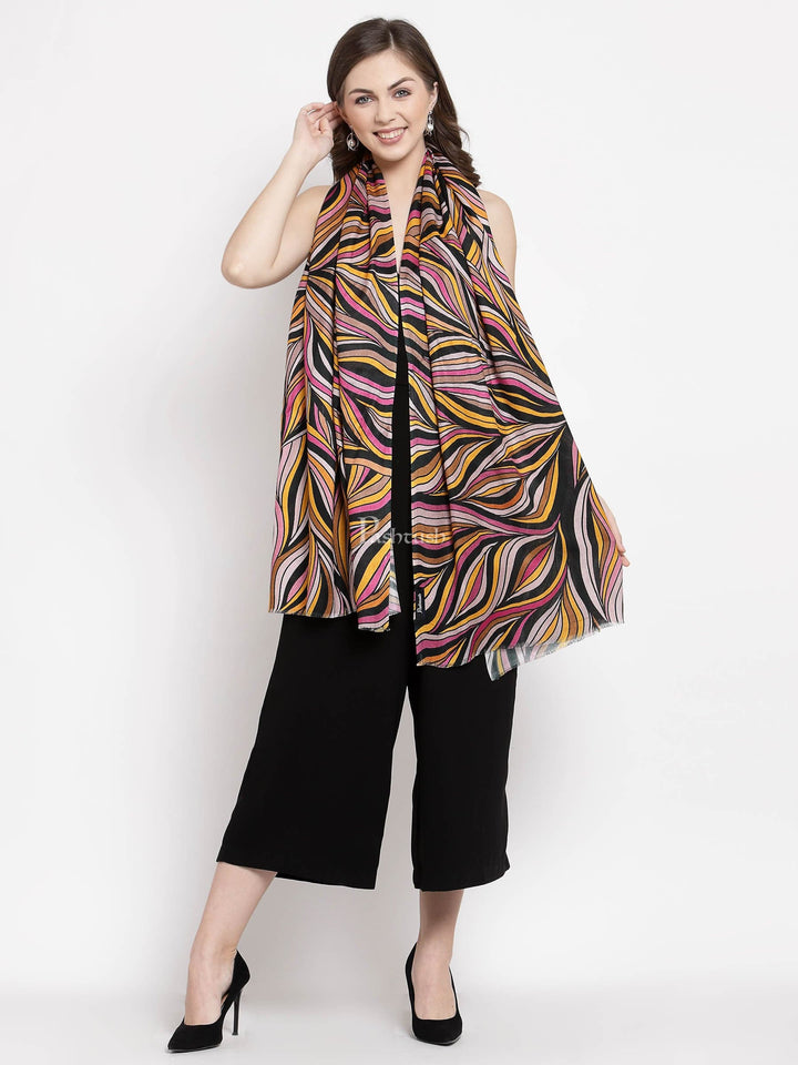 Pashtush India Gift Pack Pashtush His And Her Gift Set Of Checkered Stole and Printed Bamboo Stole With Premium Gift Box Packaging, Black and Multicolour