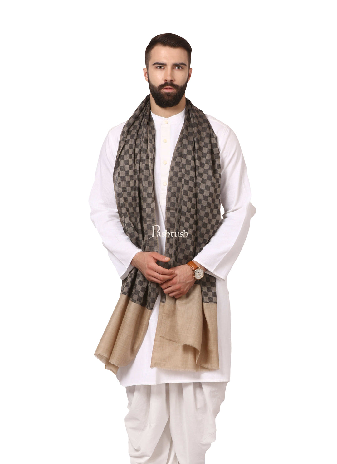 Pashtush India Gift Pack Pashtush His And Her Gift Set Of Checkered Stoles With Premium Gift Box Packaging, Black and Maroon