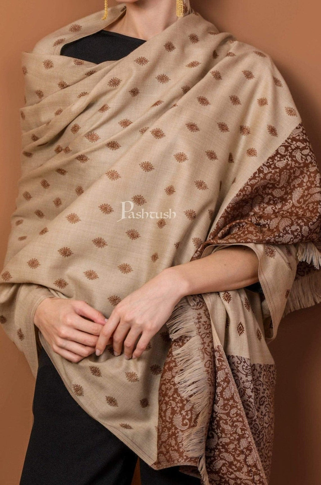 Pashtush India Gift Pack Pashtush His And Her Gift Set Of Embroidery Stole And Shawl With Premium Gift Box Packaging, Green and Espresso