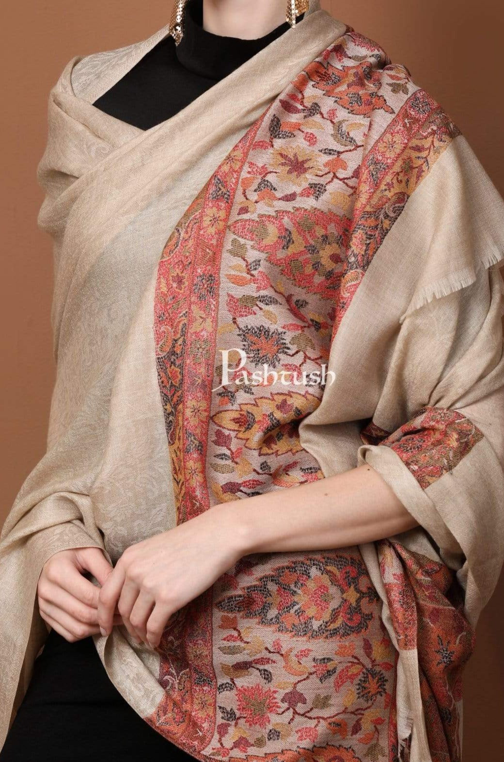 Pashtush India Gift Pack Pashtush His And Her Gift Set Of Extra Fine Wool Stole and Shawl With Premium Gift Box Packaging, Beige