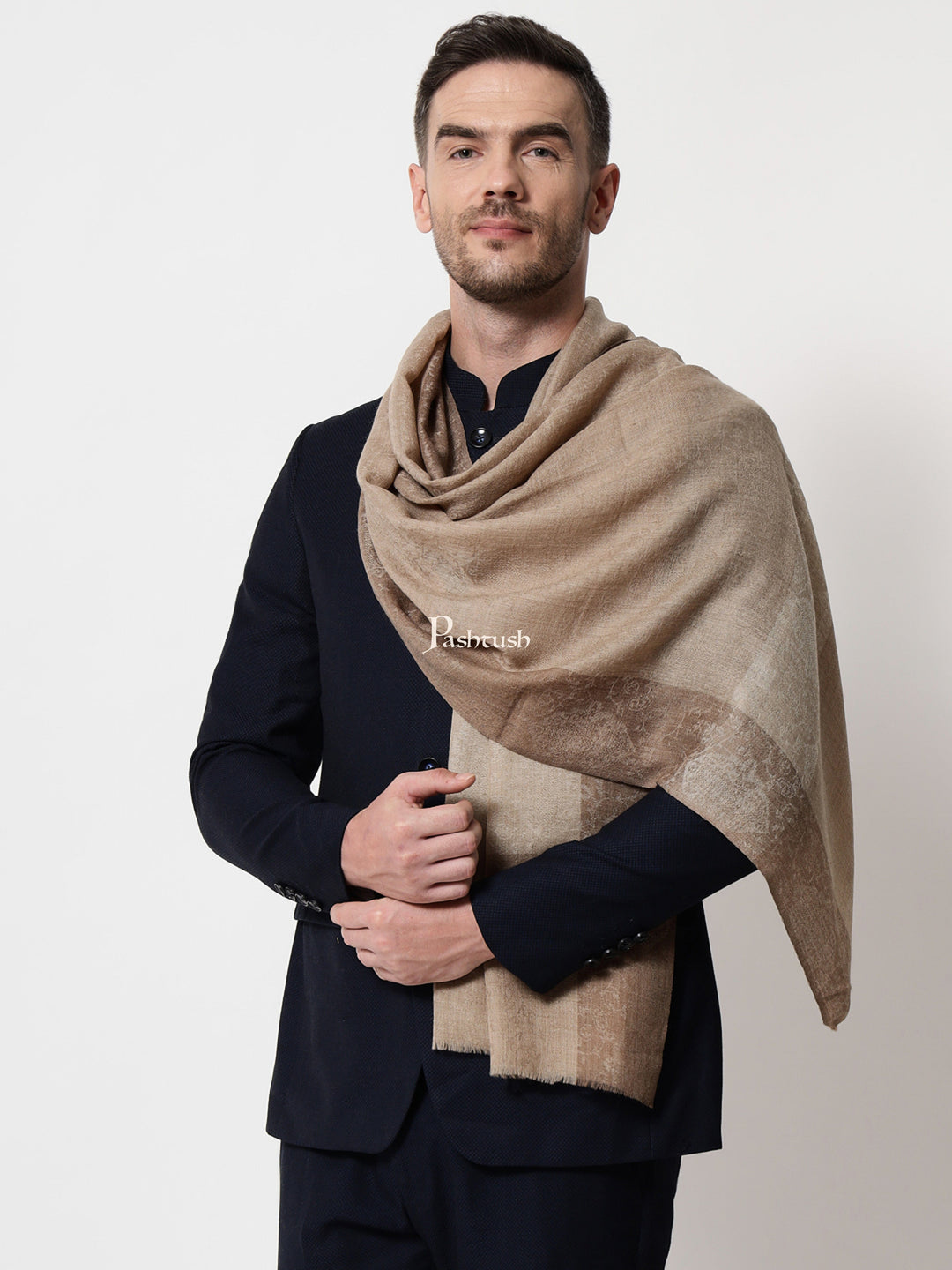 Pashtush India Gift Pack Pashtush His And Her Gift Set Of Extra Fine Wool Stole and Shawl With Premium Gift Box Packaging, Beige