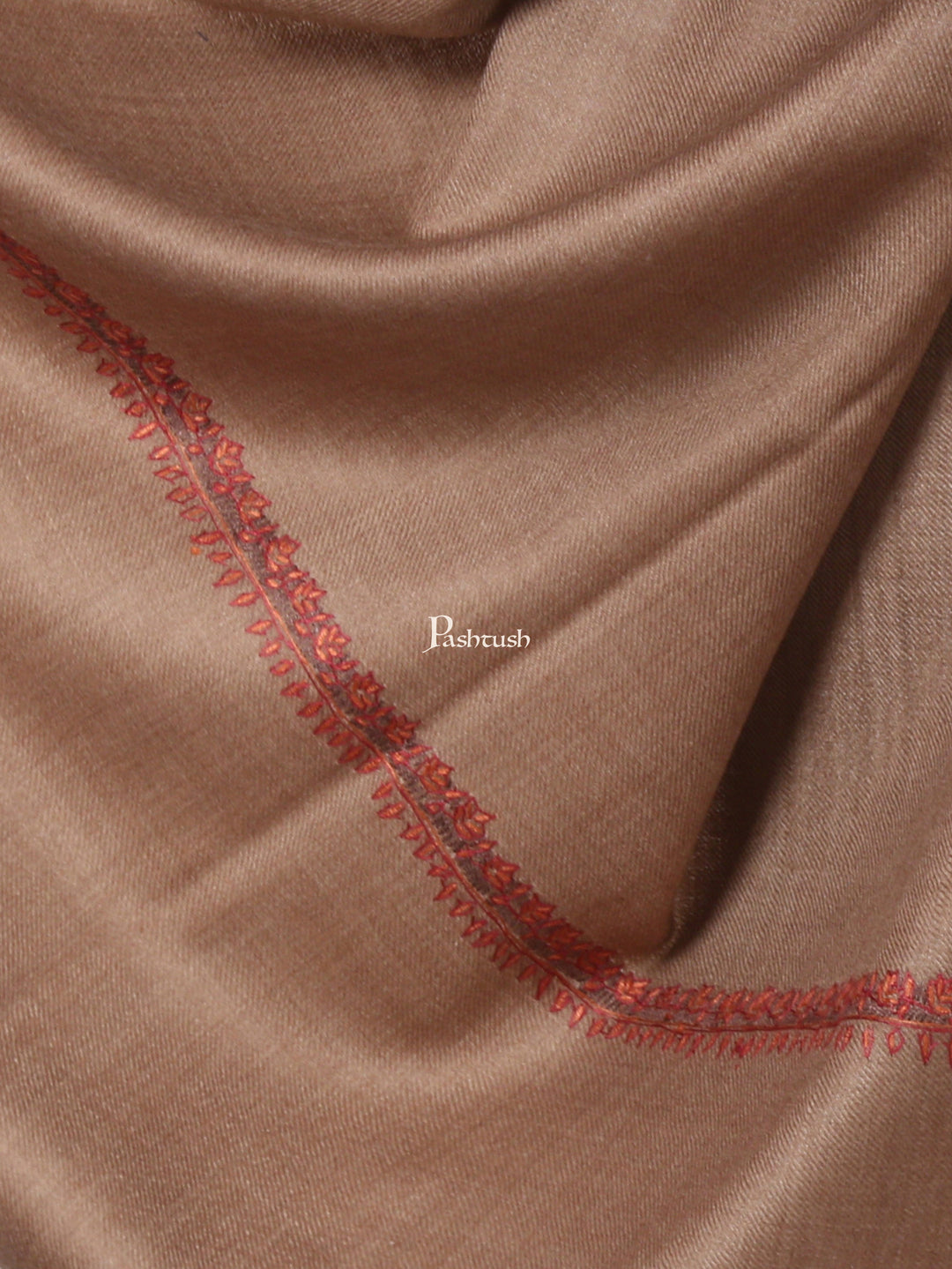 Pashtush India Gift Pack Pashtush His And Her Gift Set Of Fine Wool Hand Embroidery Shawls With Wooden Chester Box, Beige and Multicolour