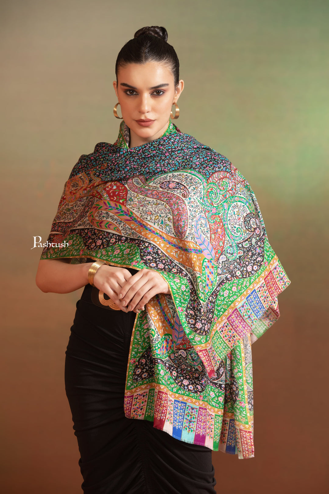 Pashtush India Gift Pack Pashtush His And Her Gift Set Of Fine Wool Self Stole and Bamboo Stole With Premium Gift Box Packaging, Purple and Multicolour