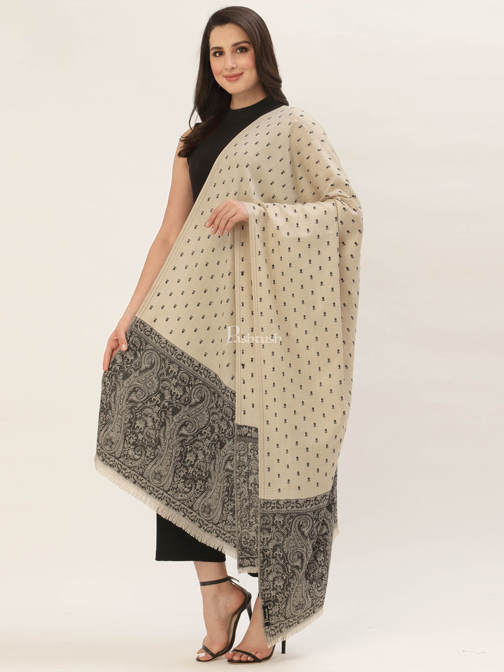 Pashtush India Gift Pack Pashtush His And Her Gift Set Of Fine Wool Stole and Embroidery Shawl With Premium Gift Box Packaging, Black and Beige