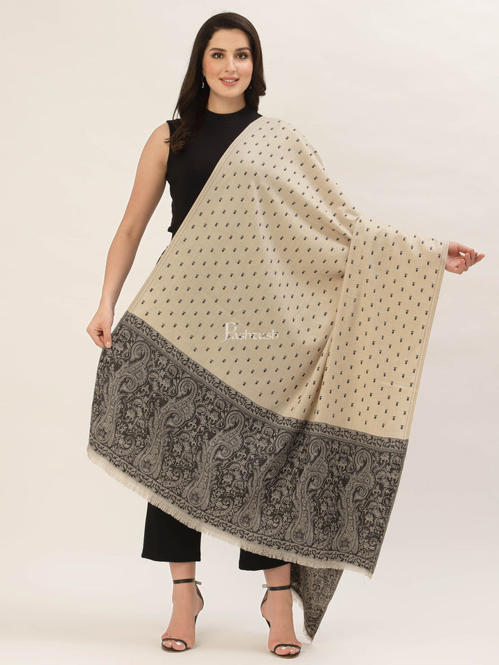 Pashtush India Gift Pack Pashtush His And Her Gift Set Of Fine Wool Stole and Embroidery Shawl With Premium Gift Box Packaging, Black and Beige