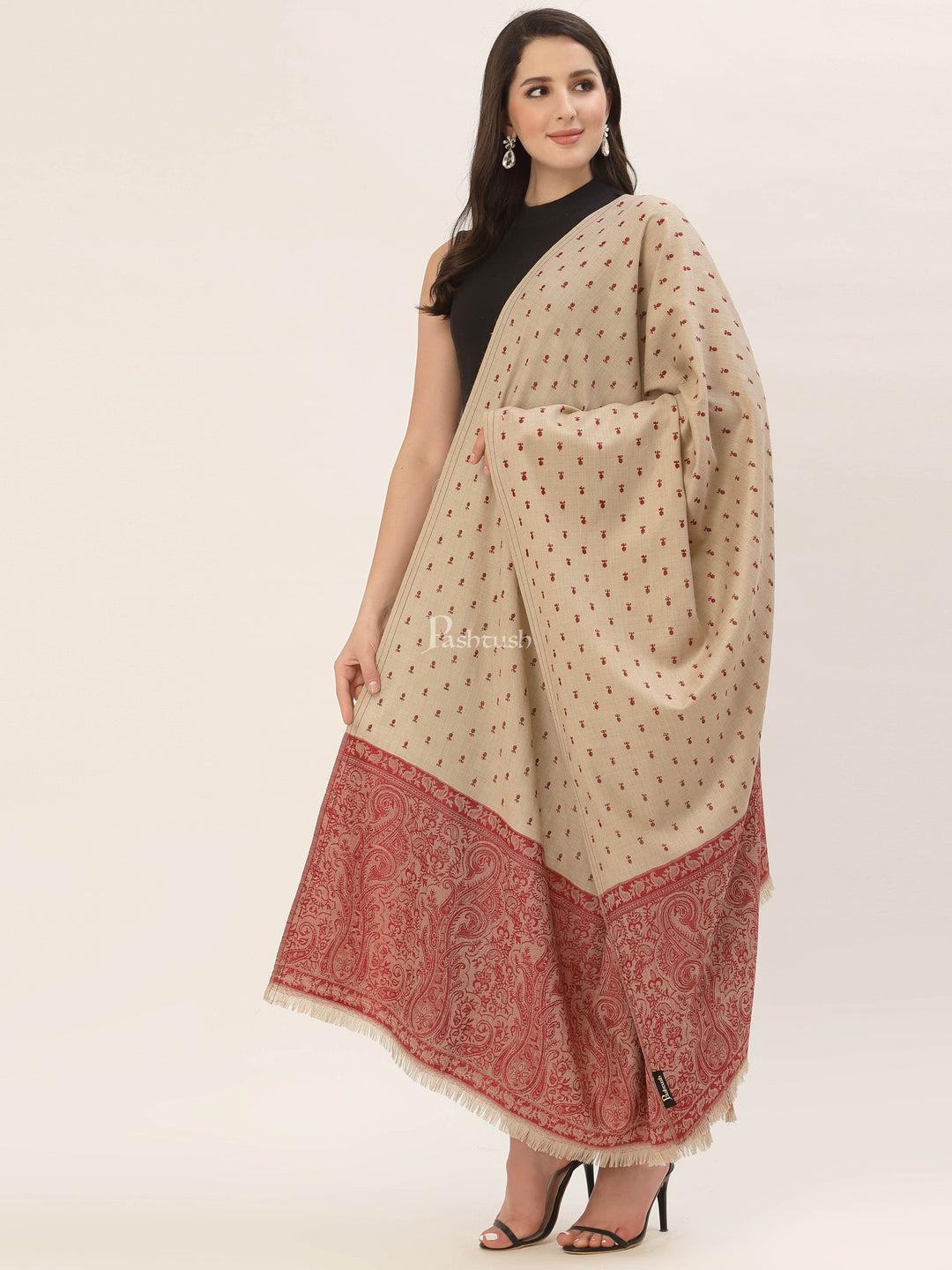 Pashtush India Gift Pack Pashtush His And Her Gift Set Of Fine Wool Stole and Embroidery Shawl With Premium Gift Box Packaging, Rose and Beige