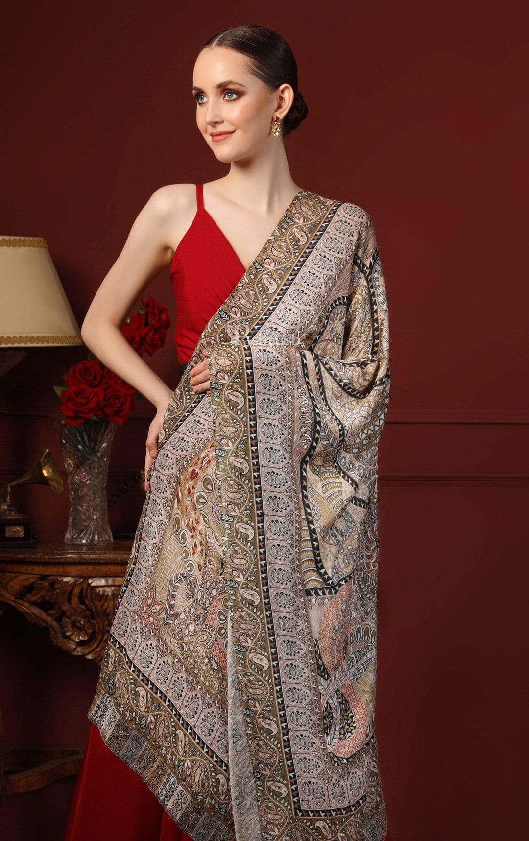 Pashtush India Gift Pack Pashtush His and Her Gift Set of Fine Wool Stole and Womens Bamboo Stole, Multicoloured, Packaged in Keepsake Wooden Chester Gift Box