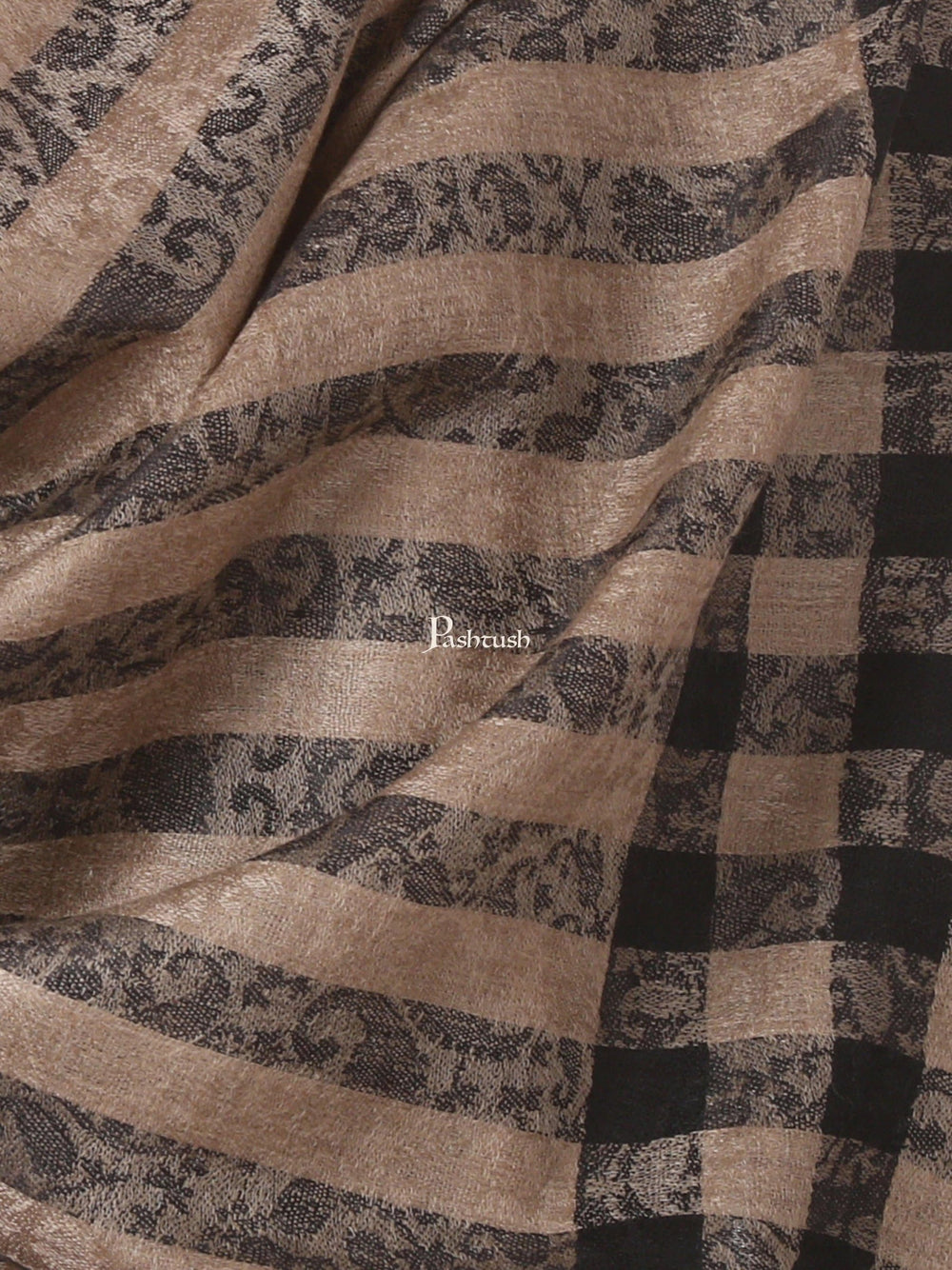 Pashtush India Gift Pack Pashtush His and Her Gift Set of Fine Wool Stoles, Beige and Black, Packaged in Keepsake Wooden Chester Gift Box