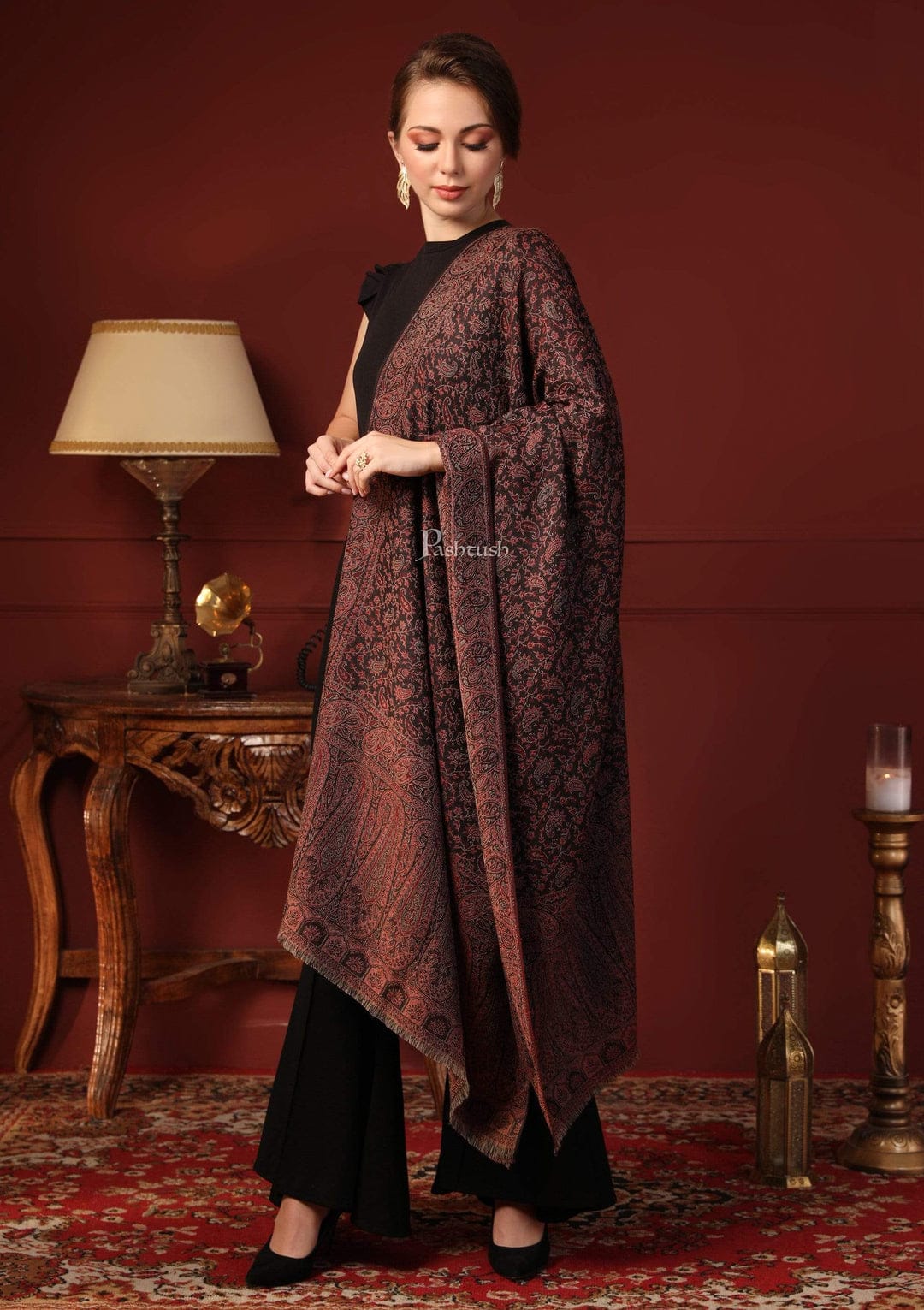 Pashtush India Gift Pack Pashtush His And Her Gift Set of Fine Wool Stoles, Premium Gift Box Packaging, Beige and Black