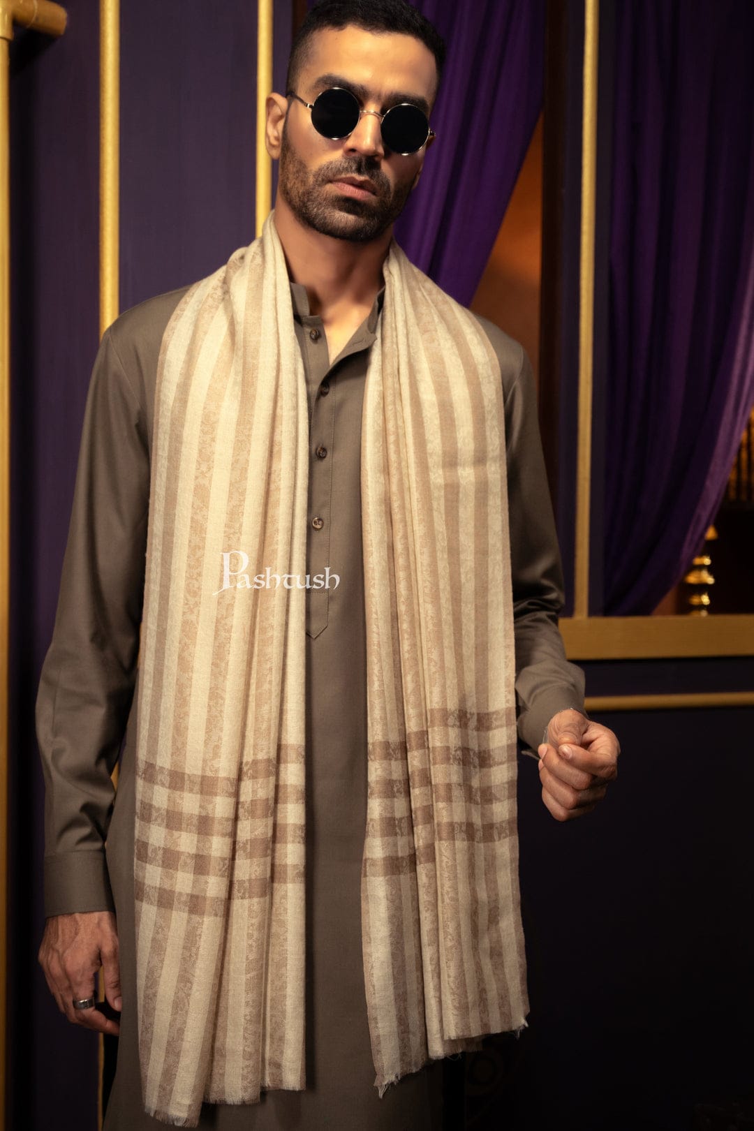 Pashtush India Gift Pack Pashtush His And Her Gift Set of Fine Wool Stoles, Premium Gift Box Packaging, Beige and Black