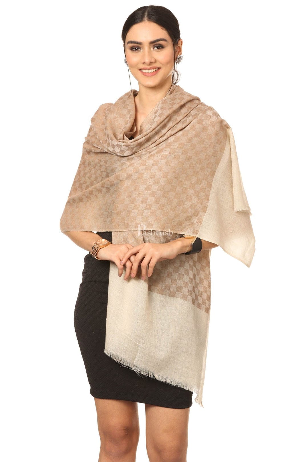Pashtush India Gift Pack Pashtush His And Her Gift Set of Fine Wool Stoles, Premium Gift Box Packaging, Black and Beige