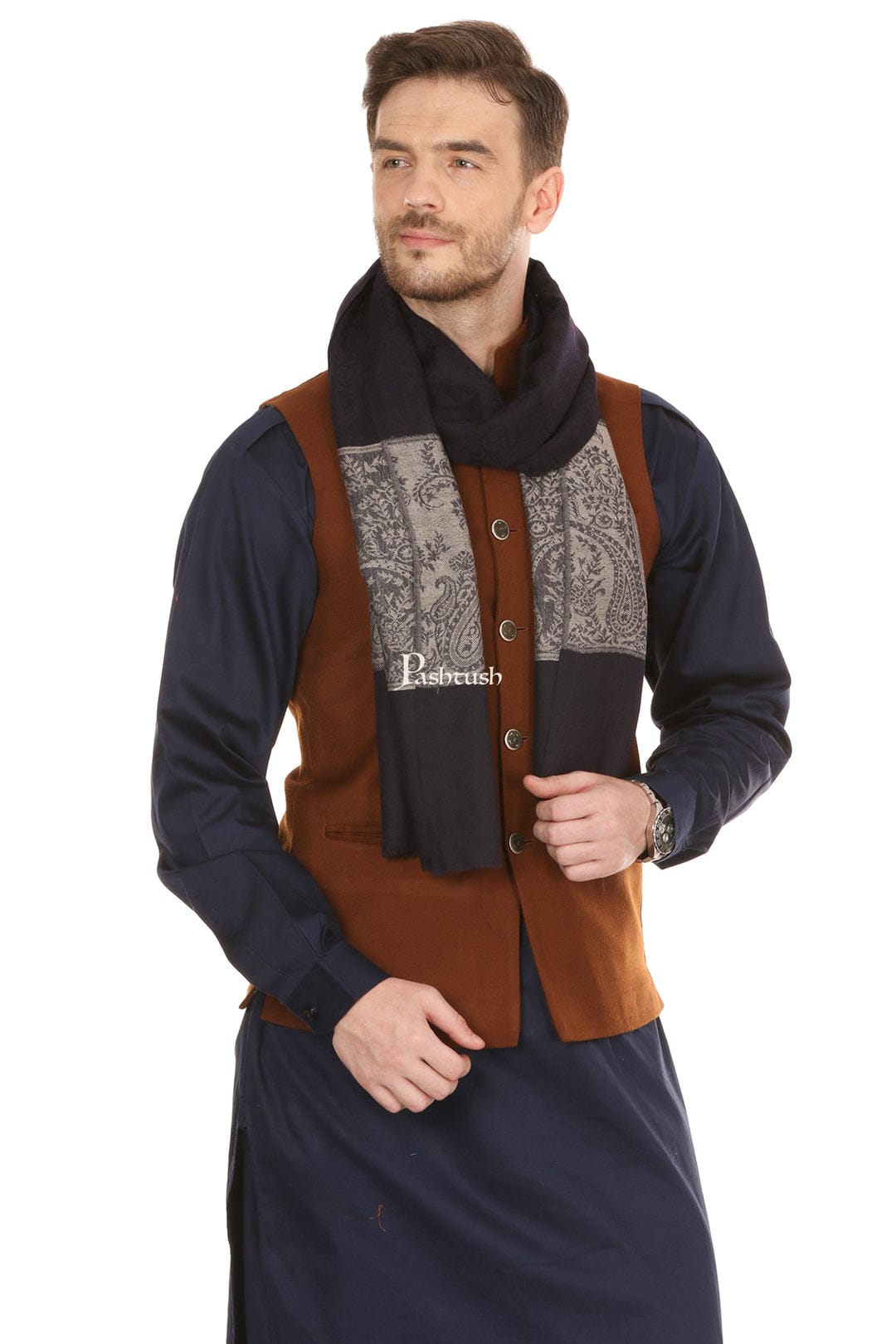 Pashtush India Gift Pack Pashtush His And Her Gift Set of Fine Wool Stoles, Premium Gift Box Packaging, Black and Beige
