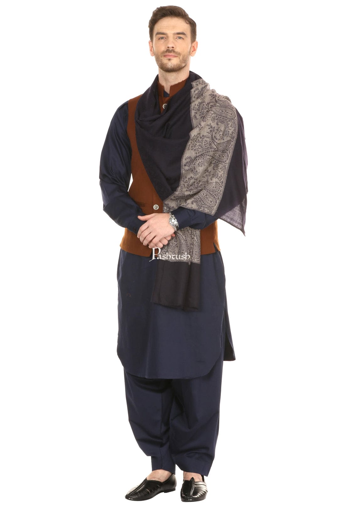 Pashtush India Gift Pack Pashtush His And Her Gift Set of Fine Wool Stoles, Premium Gift Box Packaging, Black and Beige