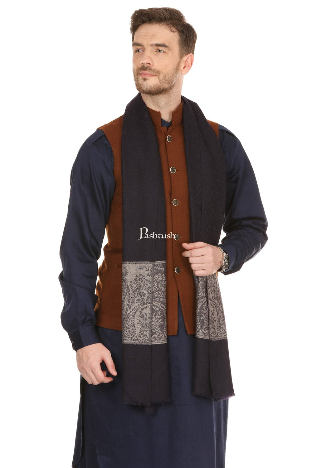 Pashtush India Gift Pack Pashtush His And Her Gift Set of Fine Wool Stoles, Premium Gift Box Packaging, Black and Beige