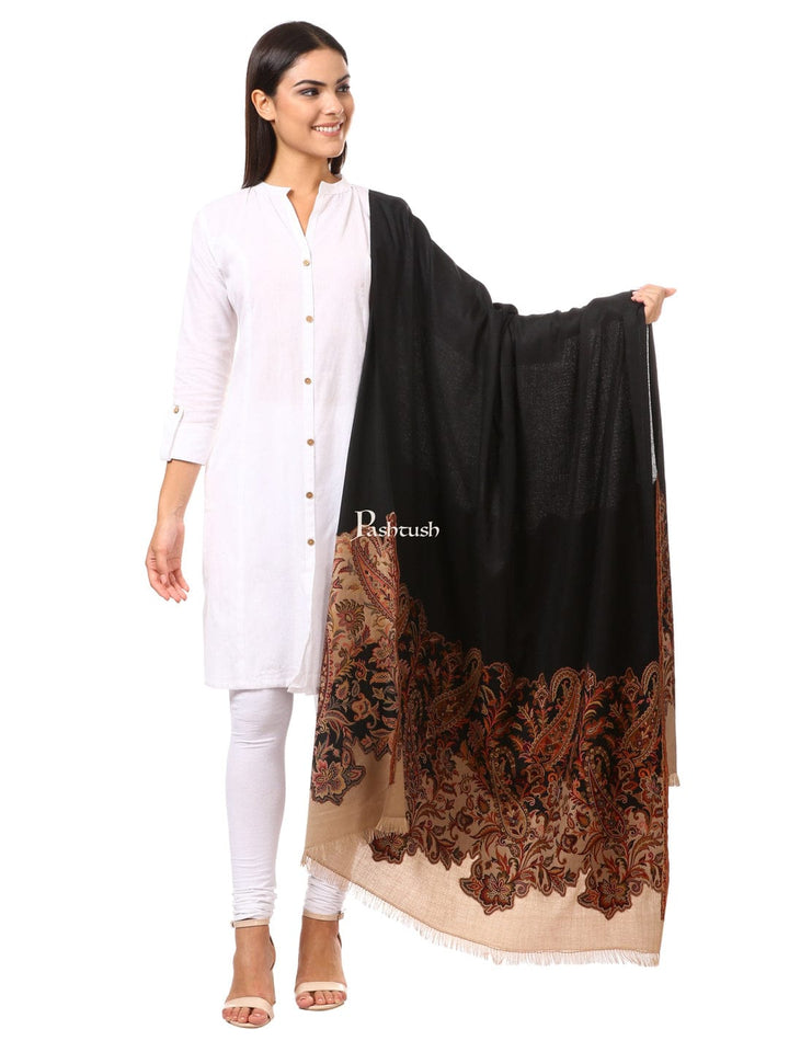 Pashtush India Gift Pack Pashtush His And Her Gift Set of Mens 100% Pure Wool Lohi and Womens Jacquard Palla Shawl, Premium Gift Box Packaging, Beige and Black