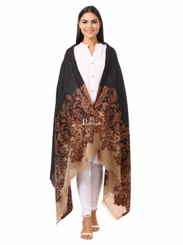 Pashtush India Gift Pack Pashtush His And Her Gift Set of Mens 100% Pure Wool Lohi and Womens Jacquard Palla Shawl, Premium Gift Box Packaging, Beige and Black