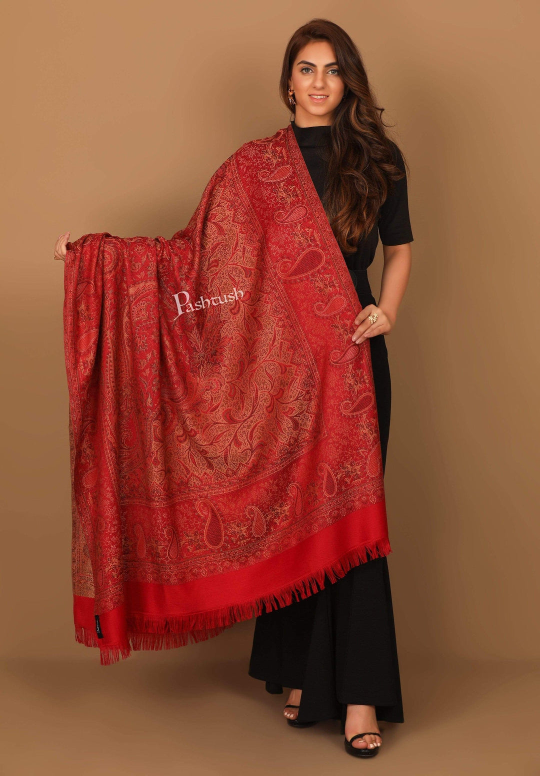 Pashtush India Gift Pack Pashtush His and Her Gift Set of Mens Bamboo Stole and Womens Jamawar Shawl, Multicoloured and Maroon, Packaged in Keepsake Wooden Chester Gift Box