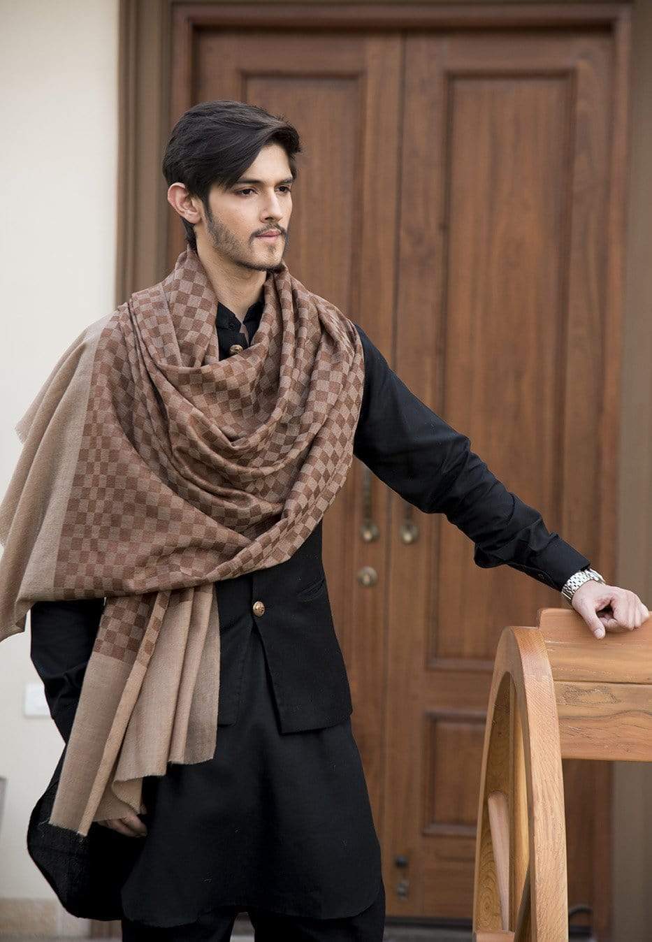 Pashtush India Gift Pack Pashtush His And Her Gift Set of Mens Fine Reversible Stole and Womens Extra Fine Wool Shawl, Premium Gift Box Packaging, Coffee and Taupe