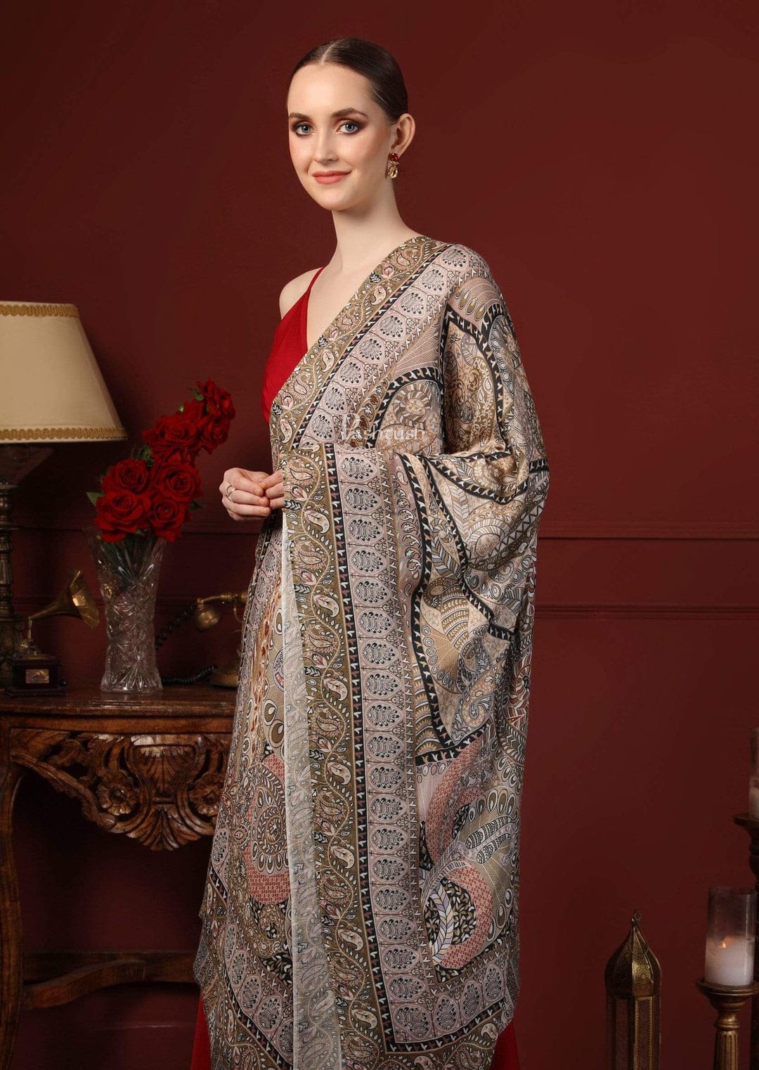 Pashtush India Gift Pack Pashtush His and Her Gift Set of Mens Fine Wool Shawl and Womens Bamboo Stole, Beige and Multicoloured, Packaged in Keepsake Wooden Chester Gift Box