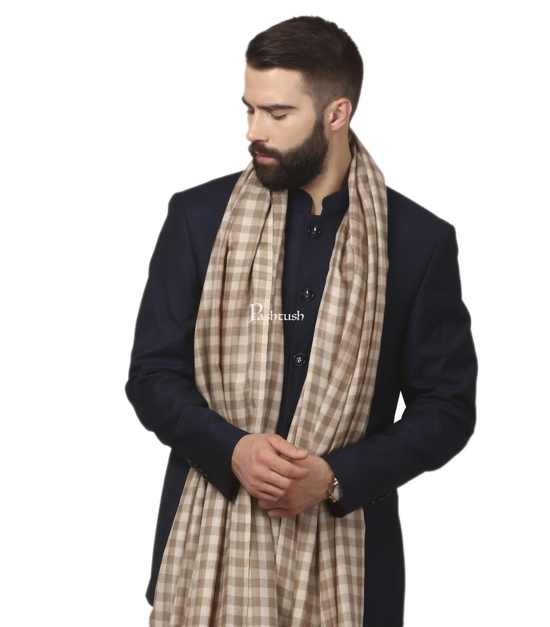 Pashtush India Gift Pack Pashtush His and Her Gift Set of Mens Fine Wool Shawl and Womens Bamboo Stole, Beige and Multicoloured, Packaged in Keepsake Wooden Chester Gift Box