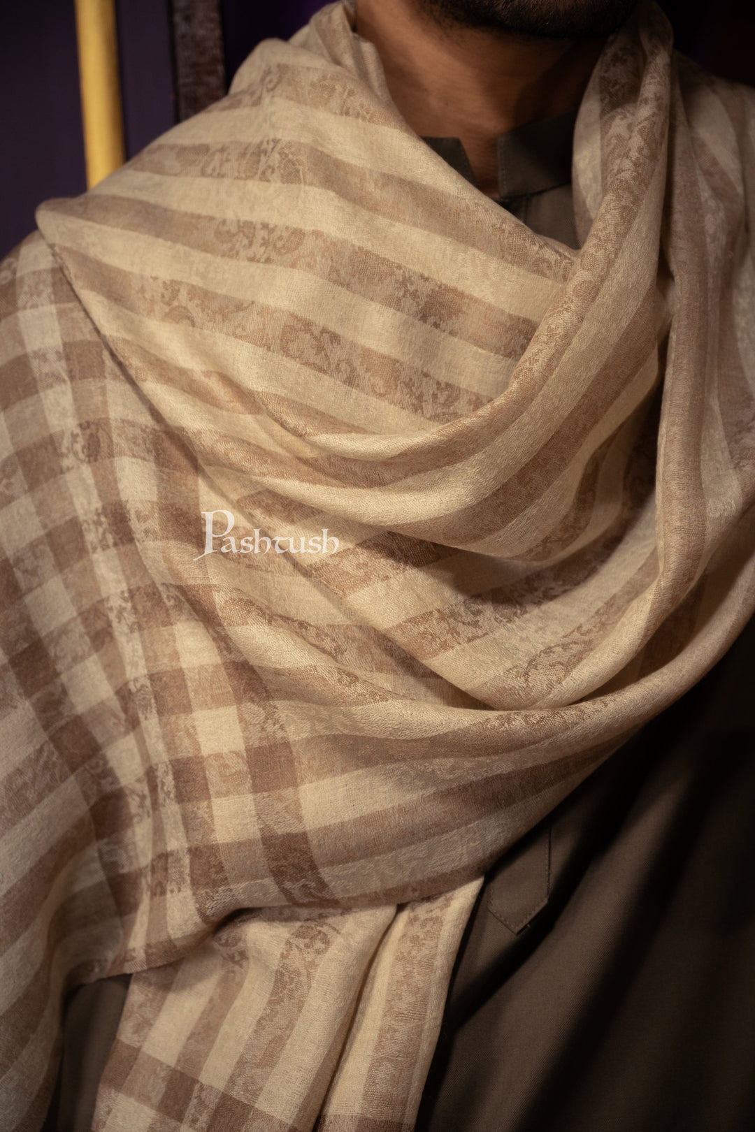 Pashtush India Gift Pack Pashtush His and Her Gift Set of Mens Fine Wool Stole and Womens Bamboo Stole, Beige and Multicoloured, Packaged in Keepsake Wooden Chester Gift Box