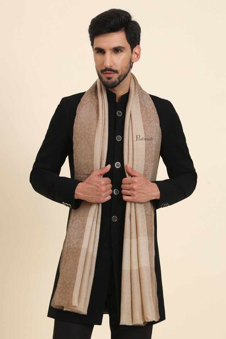 Pashtush India Gift Pack Pashtush His and Her Gift Set of Mens Fine Wool Stole and Womens Bamboo Stole, Beige and Multicoloured, Packaged in Keepsake Wooden Chester Gift Box