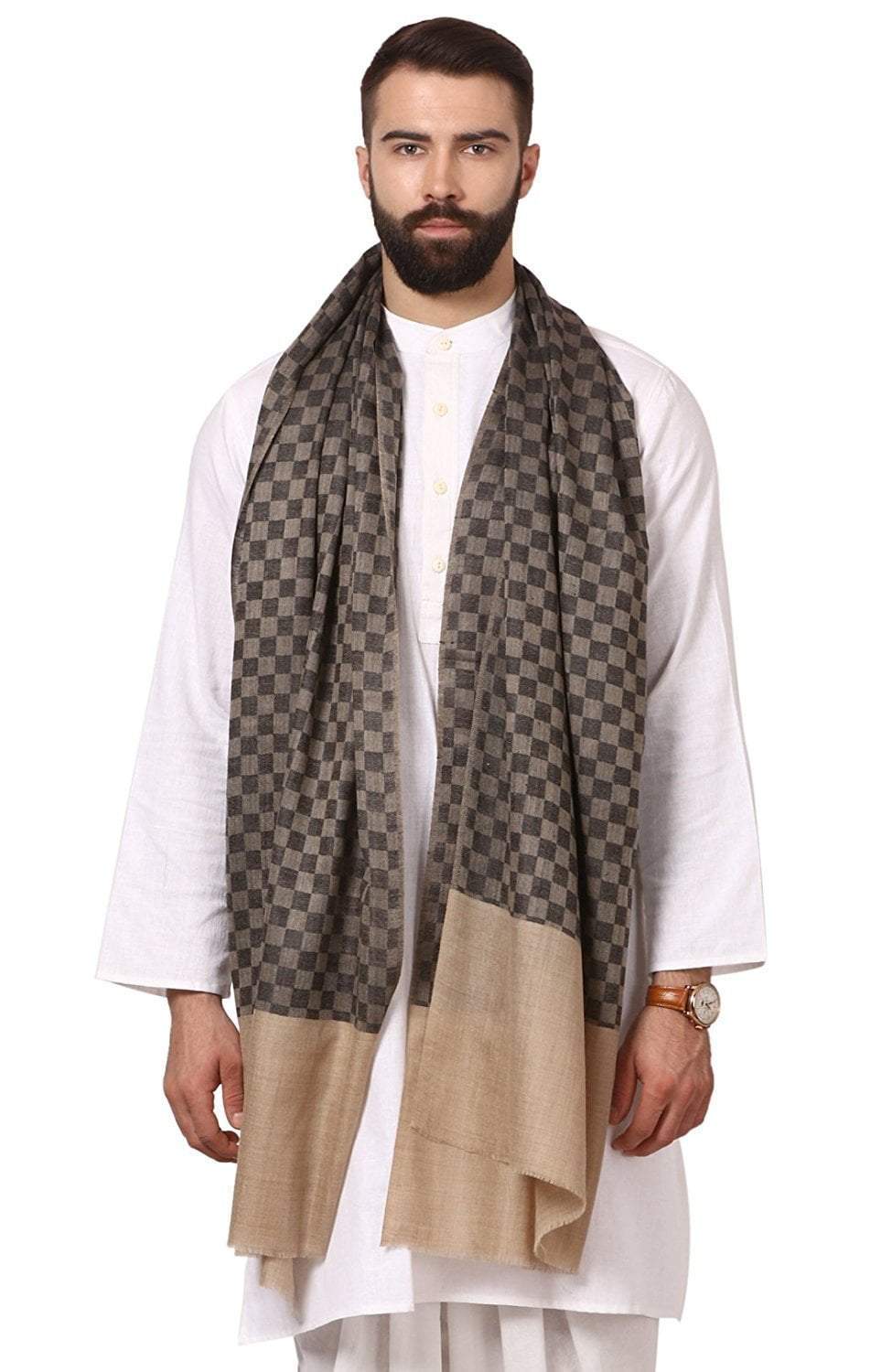 Pashtush India Gift Pack Pashtush His and Her Gift Set of Mens Fine Wool Stole and Womens Bamboo Stole, Black and Multicoloured, Packaged in Keepsake Wooden Chester Gift Box