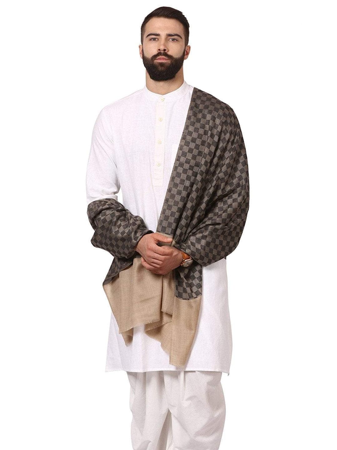 Pashtush India Gift Pack Pashtush His and Her Gift Set of Mens Fine Wool Stole and Womens Bamboo Stole, Black and Multicoloured, Packaged in Keepsake Wooden Chester Gift Box