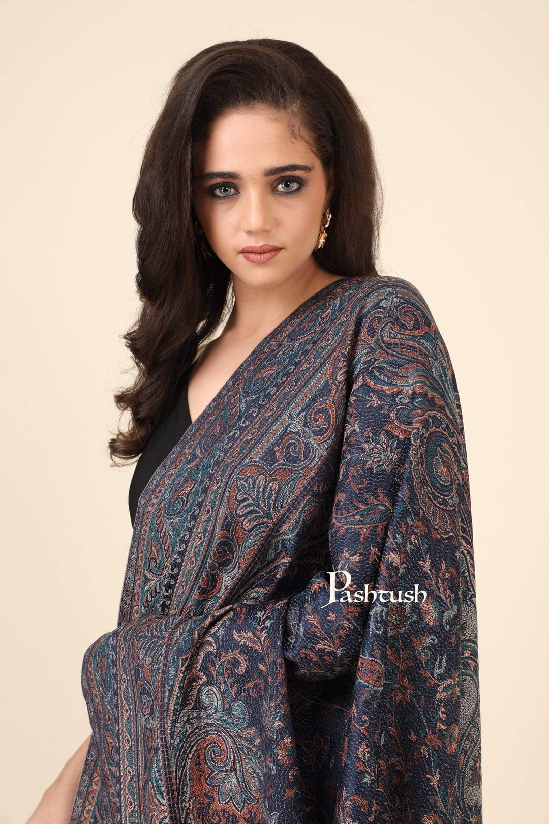 Pashtush India Gift Pack Pashtush His And Her Gift Set of Mens Fine Wool Stole and Womens Jamawar Shawl, Premium Gift Box Packaging, Taupe and Blue