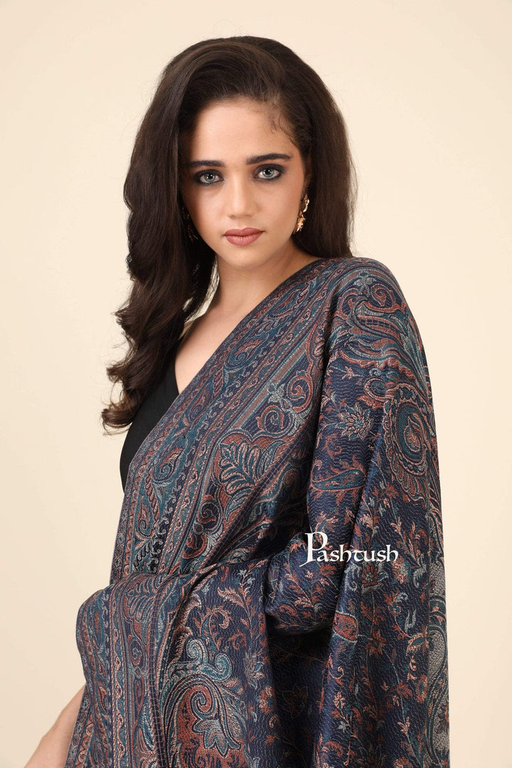 Pashtush India Gift Pack Pashtush His And Her Gift Set of Mens Fine Wool Stole and Womens Jamawar Shawl, Premium Gift Box Packaging, Taupe and Blue