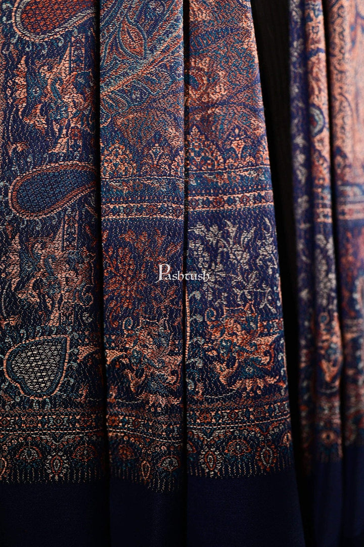 Pashtush India Gift Pack Pashtush His and Her Gift Set of Mens Jamawar Stole and Womens Bamboo Stole, Navy Blue and Multicoloured, Packaged in Keepsake Wooden Chester Gift Box
