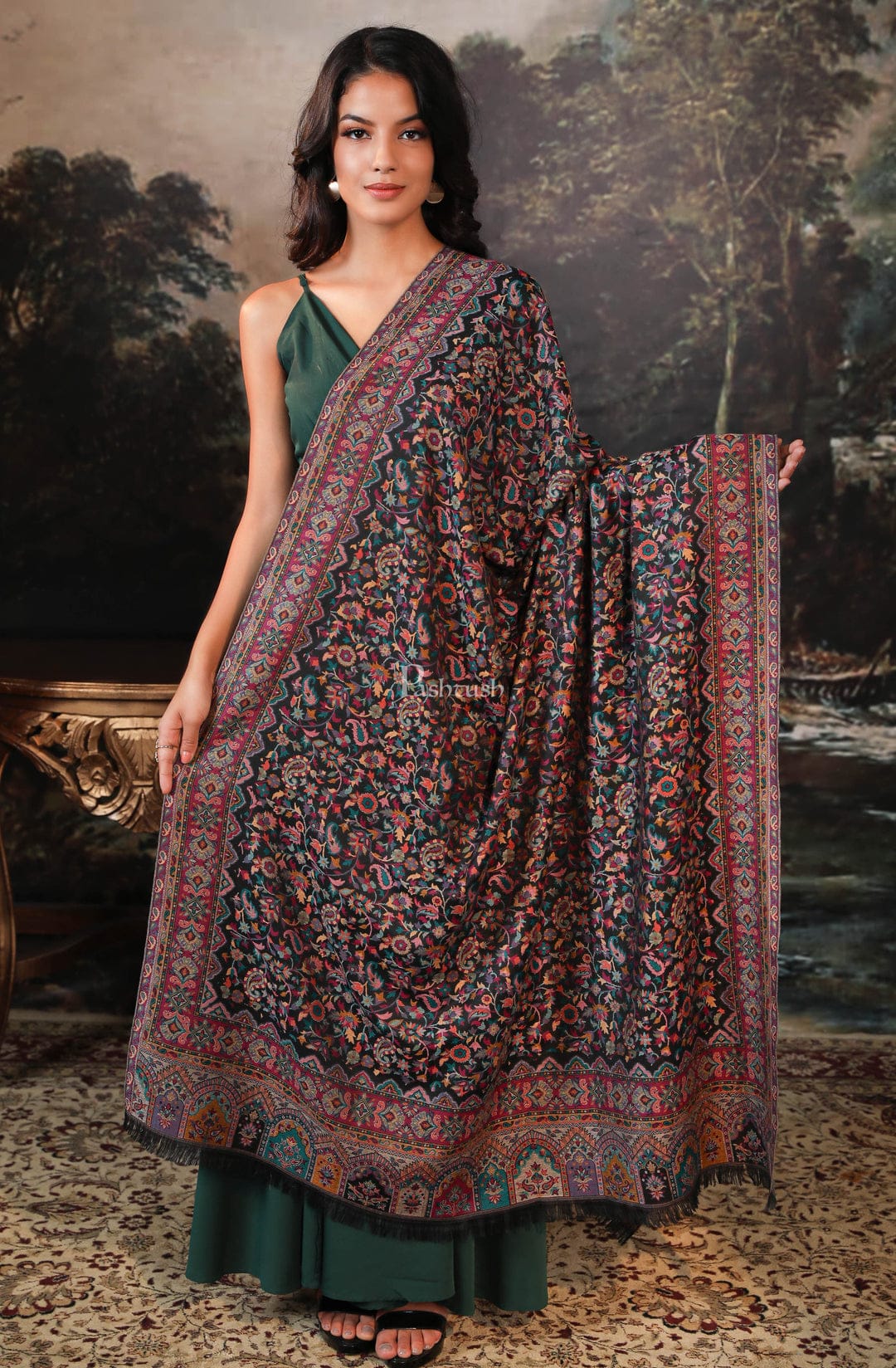 Pashtush India Gift Pack Pashtush His And Her Gift Set of Mens Stole and Womens Shawl, Premium Gift Box Packaging, Black