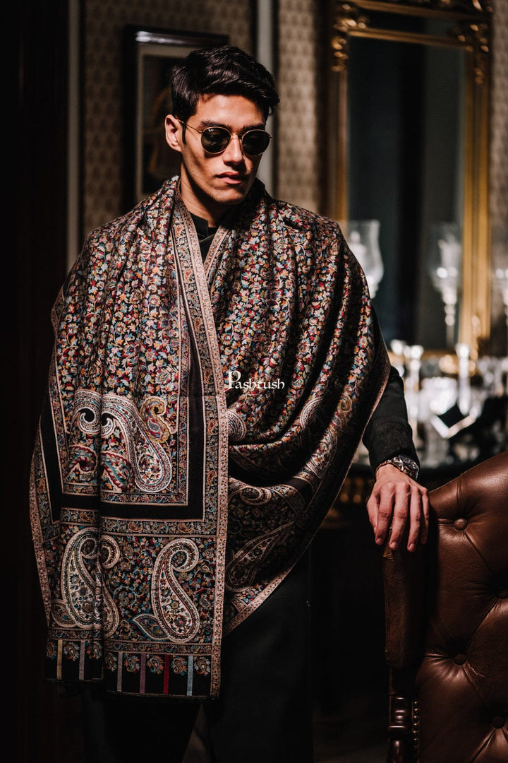 Pashtush India Gift Pack Pashtush His And Her Gift Set of Mens Stole and Womens Shawl, Premium Gift Box Packaging, Black