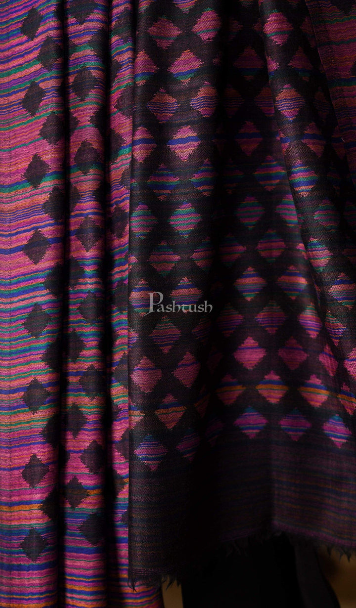 Pashtush India Gift Pack Pashtush His And Her Gift Set Of Pure Wool Reversible Stole And Extra Fine Ethnic Shawl With Wooden Chester Box, Multicolour