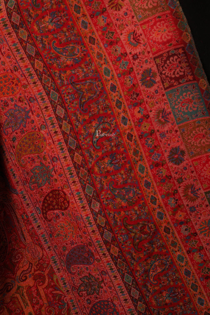 Pashtush India Gift Pack Pashtush His And Her Gift Set Of Pure Wool Stole and Shawl With Wooden Chester Box, Multicolour and Red