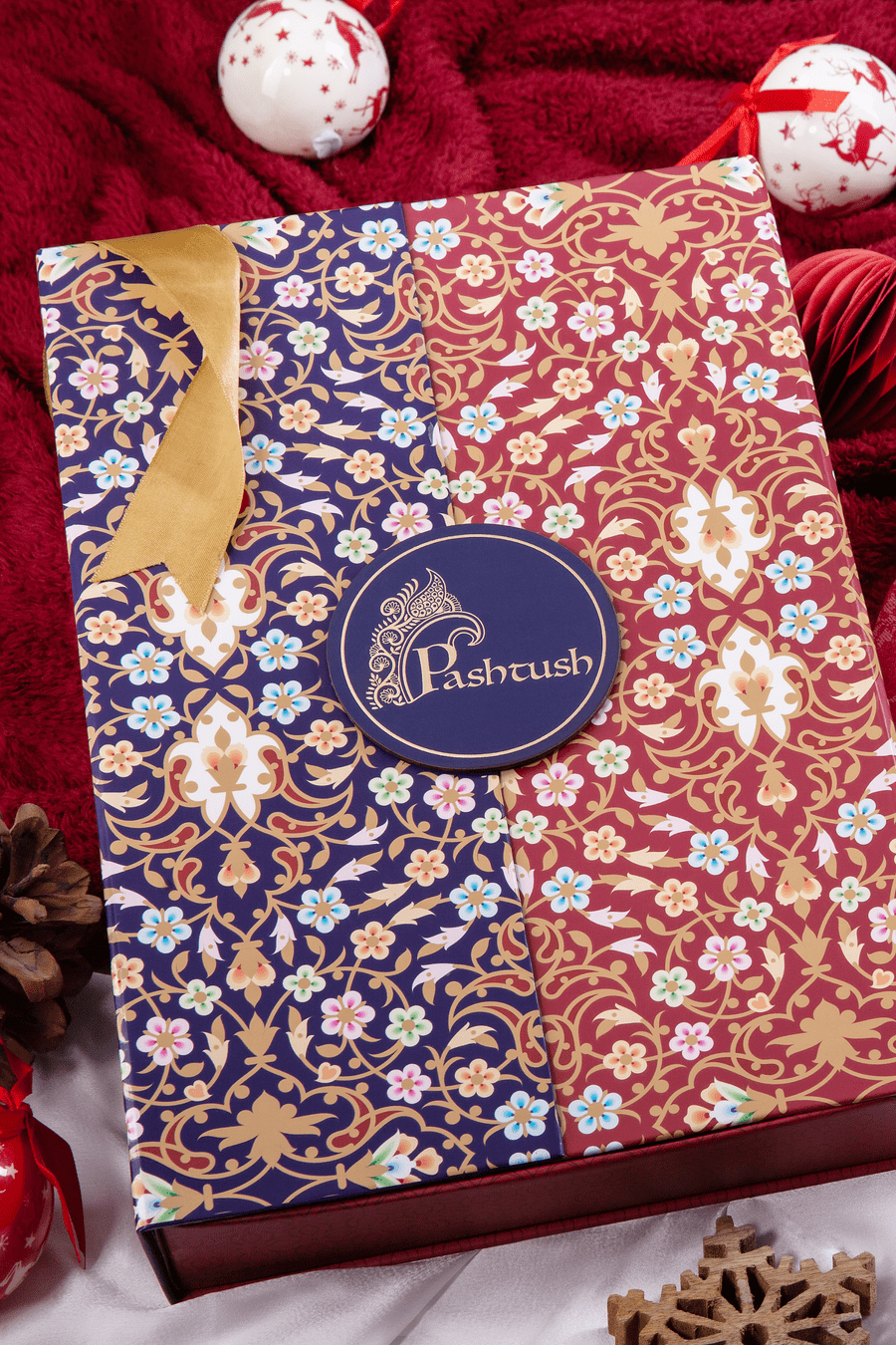 Pashtush India Gift Pack Pashtush His And Her Gift Set Of Reversible Paisley Design Stoles With Premium Gift Box Packaging, Navy Blue and Powder Pink