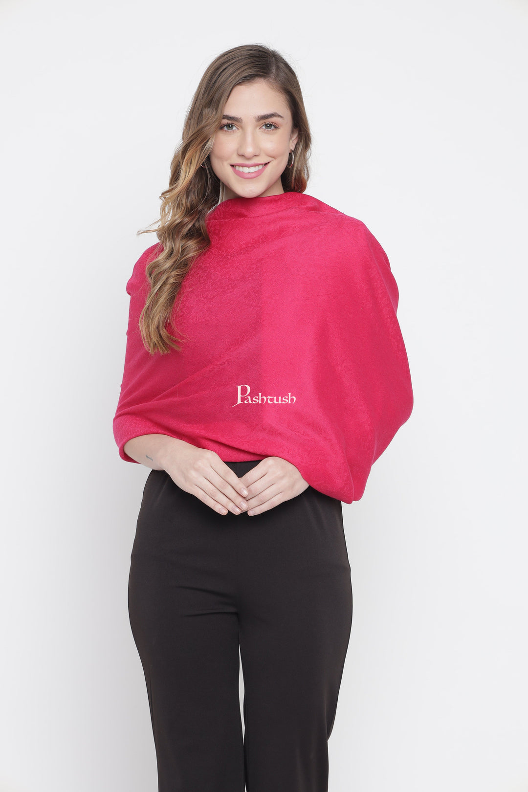 Pashtush India Gift Pack Pashtush His And Her Gift Set Of Reversible Self Design Stoles With Premium Gift Box Packaging, Black and Neon Pink