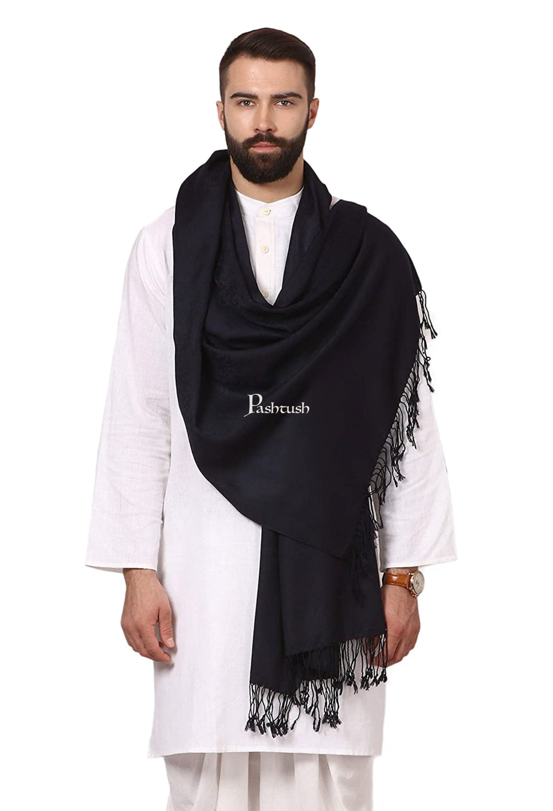 Pashtush India Gift Pack Pashtush His And Her Gift Set Of Self and Bamboo Printed Stoles With Premium Gift Box Packaging, Navy Blue and Multi color