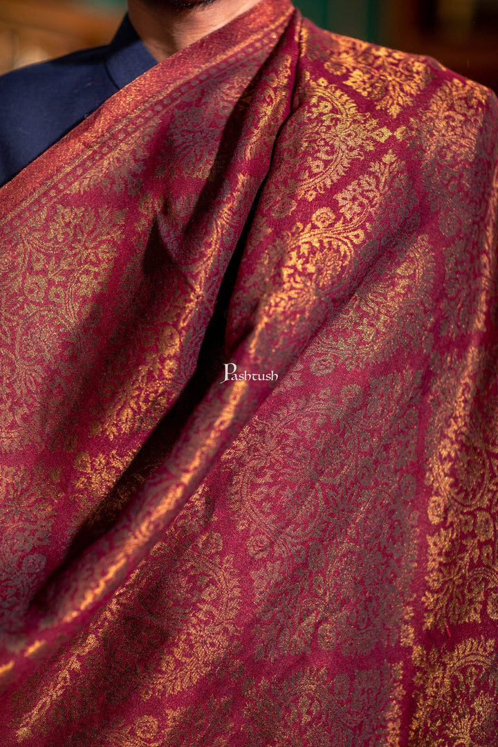 Pashtush India Gift Pack Pashtush His and Her Gift Set of Twilight Stole and Shawl, Maroon and Black, Packaged in Keepsake Wooden Chester Gift Box