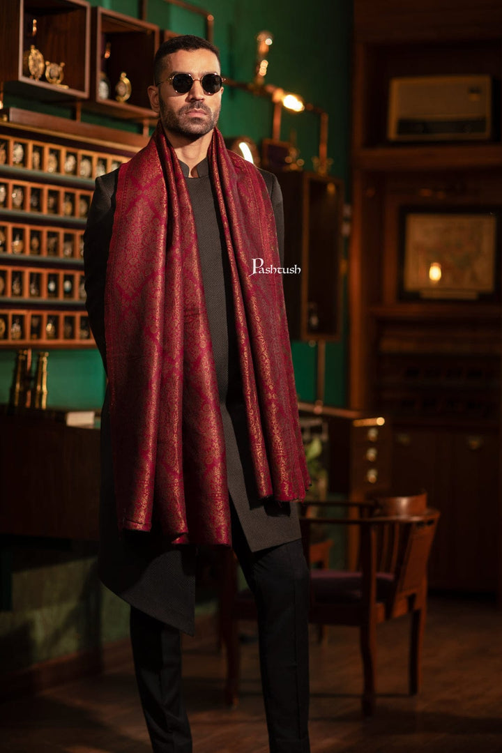 Pashtush India Gift Pack Pashtush His and Her Gift Set of Twilight Stole and Shawl, Maroon and Black, Packaged in Keepsake Wooden Chester Gift Box