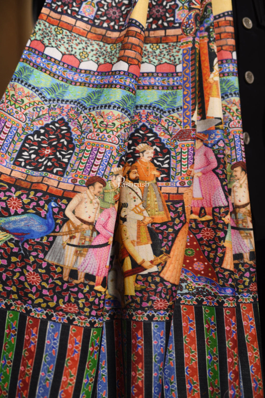 Pashtush India Gift Pack Pashtush His And Her Set Of 100% Pure Wool Printed Stole and Shawl With Wooden Chester Box, Multicolour