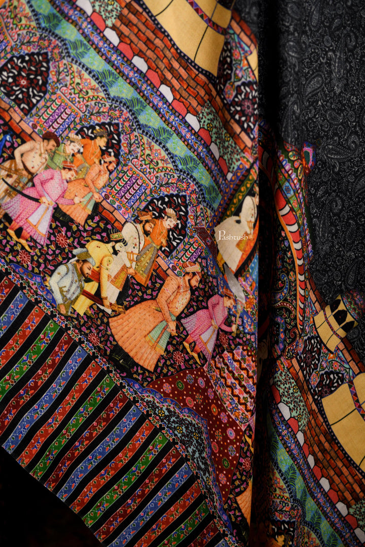 Pashtush India Gift Pack Pashtush His And Her Set Of 100% Pure Wool Printed Stole and Shikaardar Shawl With Wooden Chester Box, Multicolour and Red