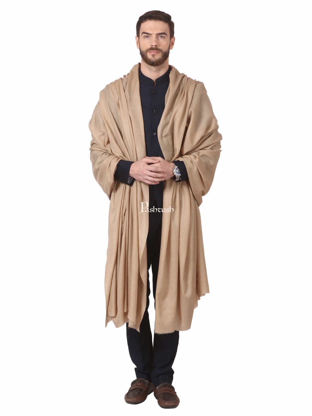 Pashtush India Gift Pack Pashtush His And Her Set Of 100% Pure Wool Shawls, Premium Gift Box Packaging, Beige and Black