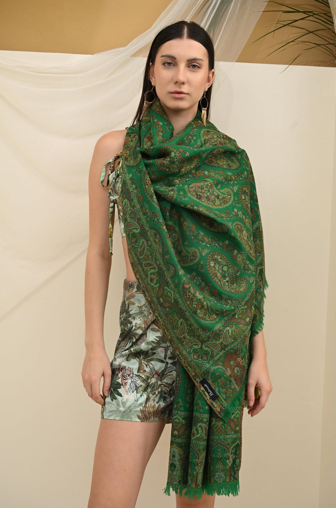 Pashtush India Gift Pack Pashtush His And Her Set Of 100% Pure Wool Shawls, Premium Gift Box Packaging, Taupe and Green