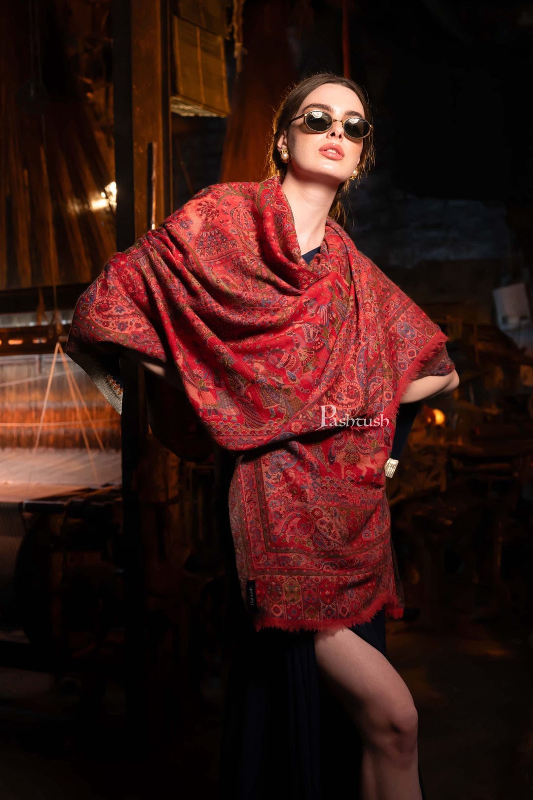 Pashtush India Gift Pack Pashtush His And Her Set Of 100% Pure Wool Shawls, Premium Gift Box Packaging, Taupe and Rose