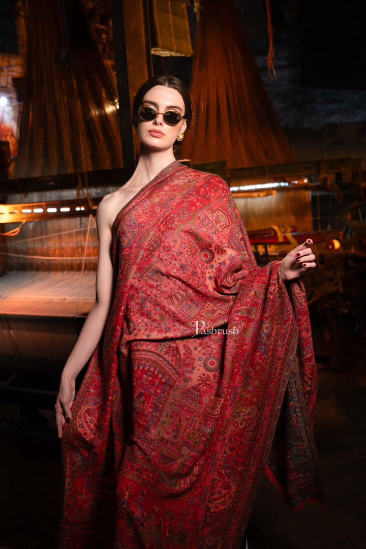 Pashtush India Gift Pack Pashtush His And Her Set Of 100% Pure Wool Shawls, Premium Gift Box Packaging, Taupe and Rose