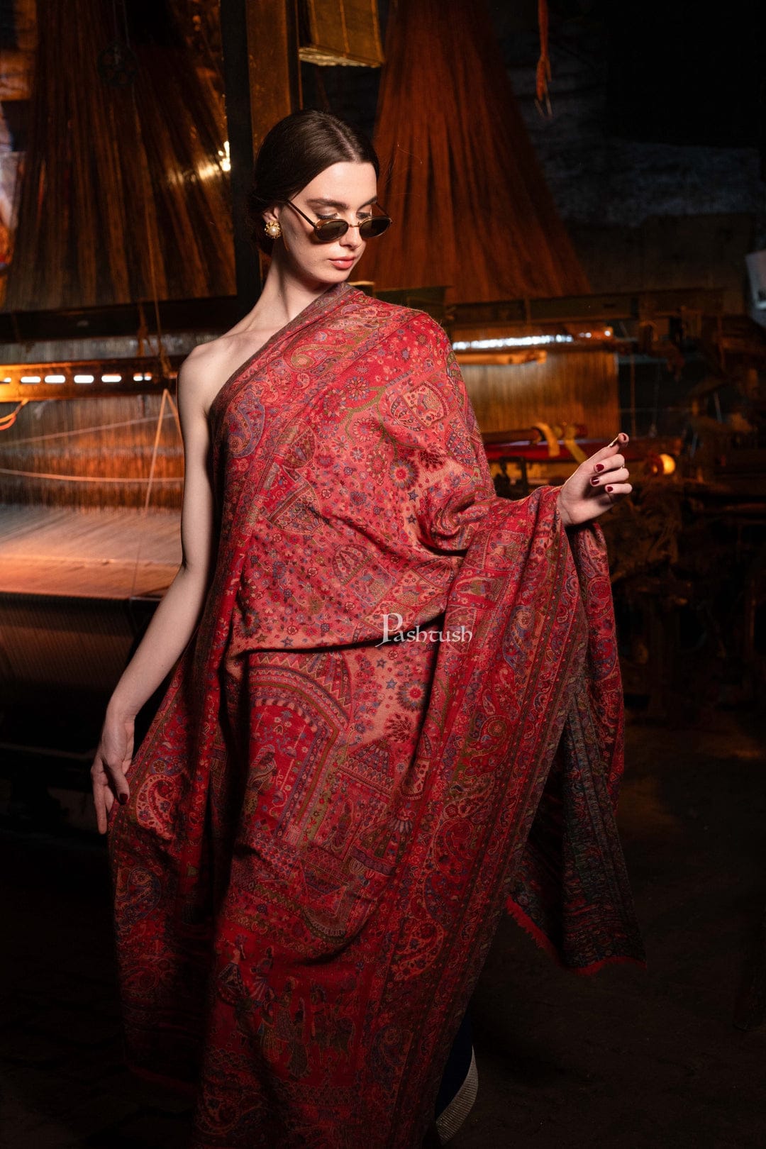 Pashtush India Gift Pack Pashtush His And Her Set Of 100% Pure Wool Shawls, Premium Gift Box Packaging, Taupe and Rose