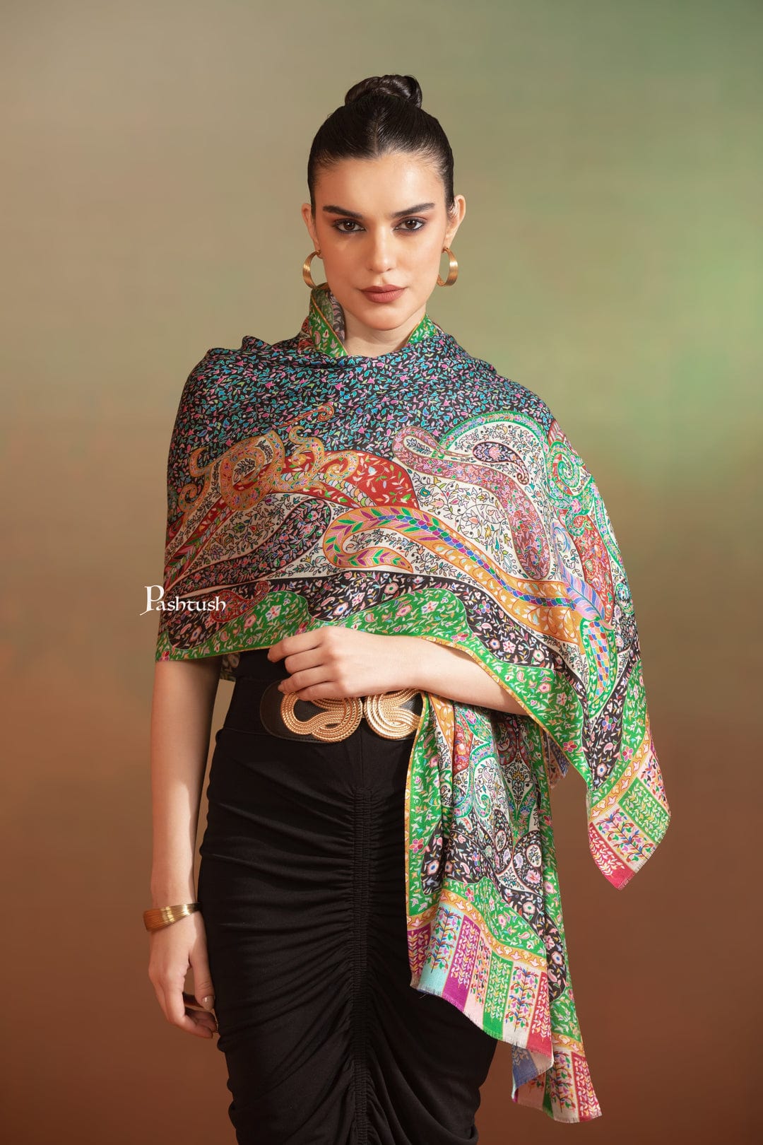 Pashtush India Gift Pack Pashtush His And Her Set Of Bamboo Stoles, Premium Gift Box Packaging, Black and Multicolour