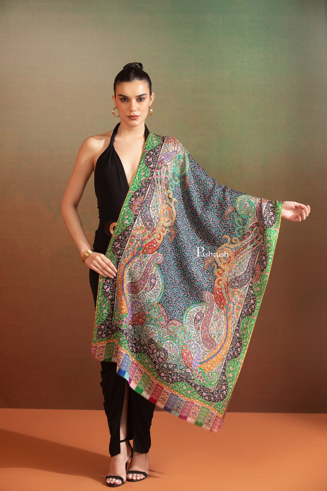 Pashtush India Gift Pack Pashtush His And Her Set Of Bamboo Stoles, Premium Gift Box Packaging, Black and Multicolour